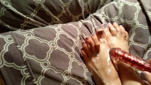 Lotion and Dildo Foot Play