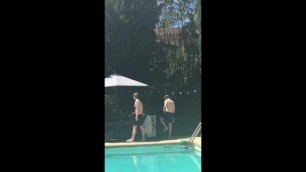 British Men Cream each other by the Pool