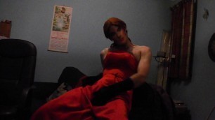 Getting horny in my sexy red prom dress part 2