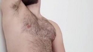 Sexy, hairy stud jerking-off