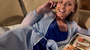 Blonde with blue eyes and perfect tits fucked during phone call